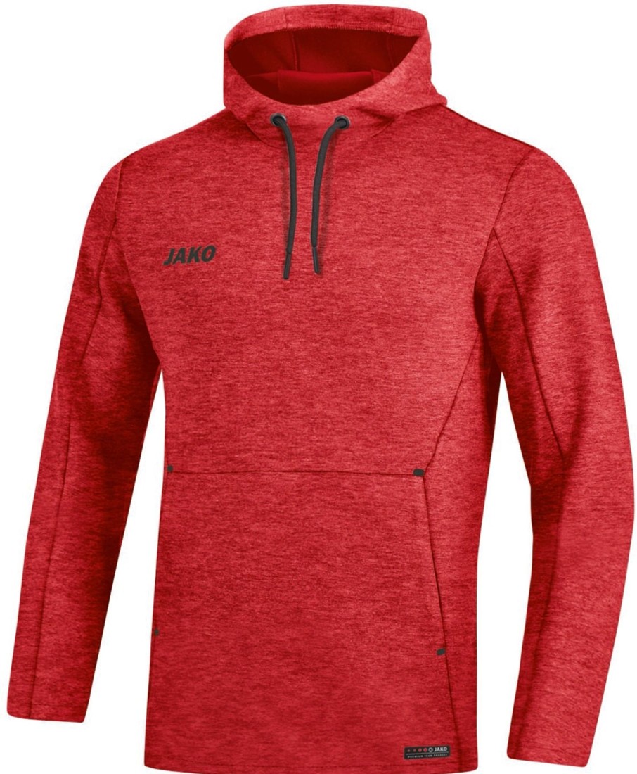 Herren Jako Hoodies | Jako Premium Basics Kapuzensweat Rot Meliert