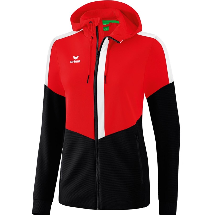 Damen Erima Jacken | Erima Damen Trainingsjacke Mit Kapuze Squad Rot-Schwarz-Weis