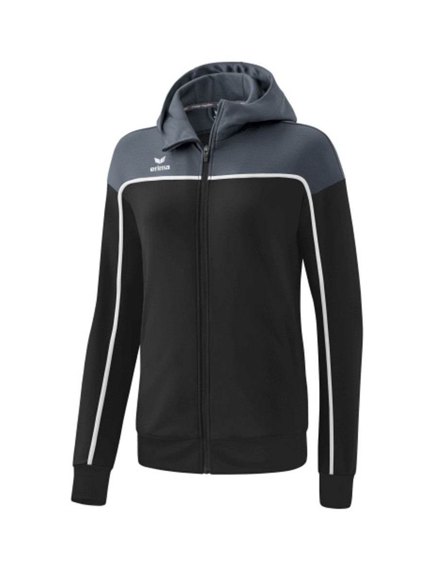 Damen Erima Jacken | Erima Damen Change By Erima Trainingsjacke Mit Kapuze Black Grey/Slate Grey/Weis Gunstig