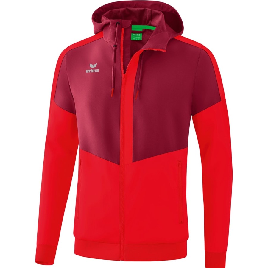 Herren Erima Jacken | Erima Herren Tracktop Jacke Mit Kapuze Squad Rot