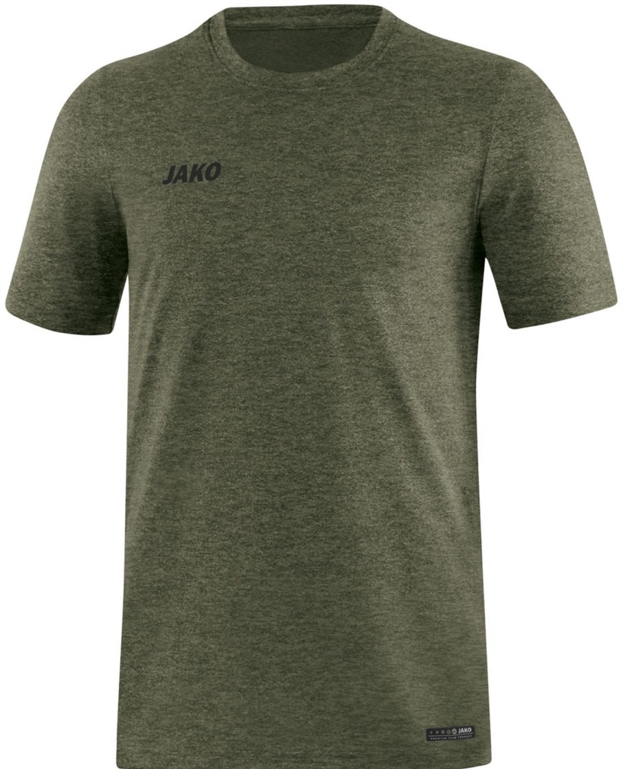 Herren Jako T-Shirts | Jako Premium Basics T-Shirt Khaki Meliert