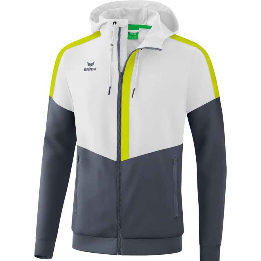 Herren Erima Jacken | Erima Herren Tracktop Jacke Mit Kapuze Squad Weis-Grau-Grun