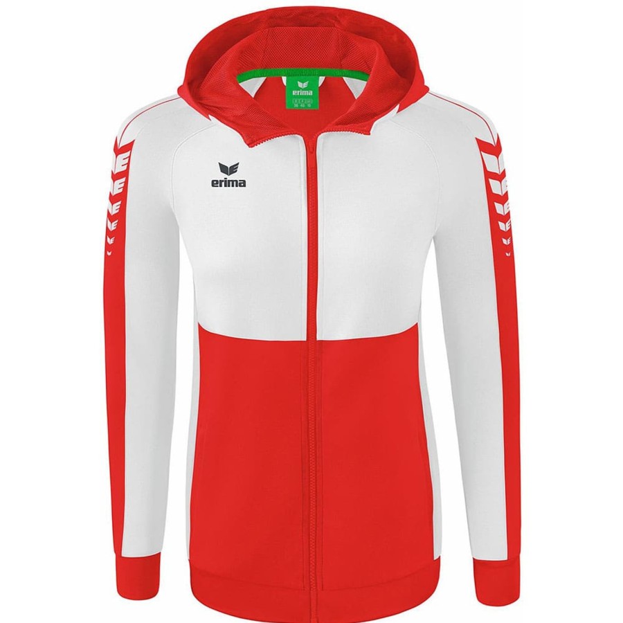 Damen Erima Jacken | Erima Damen Trainingsjacke Mit Kapuze Six Wings Rot-Weis