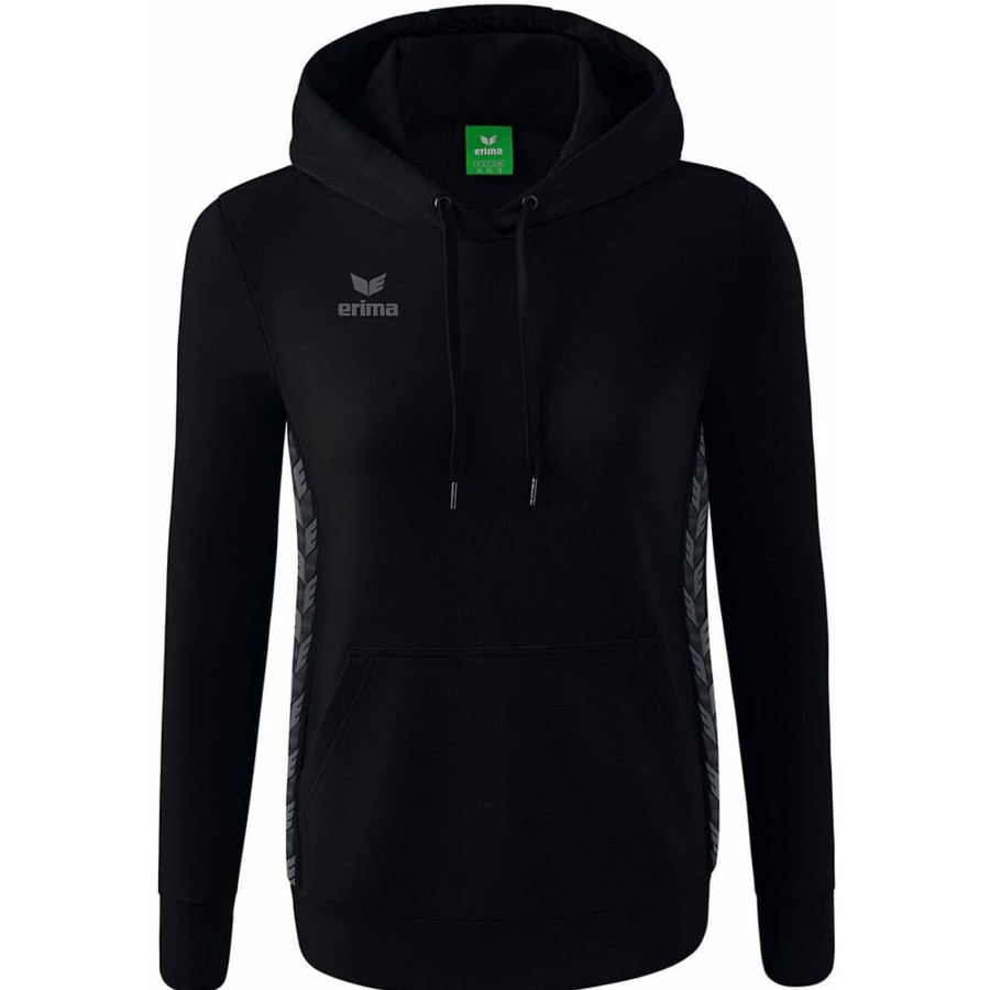 Damen Erima Hoddies | Erima Damen Kapuzensweat Essential Team Schwarz-Grau