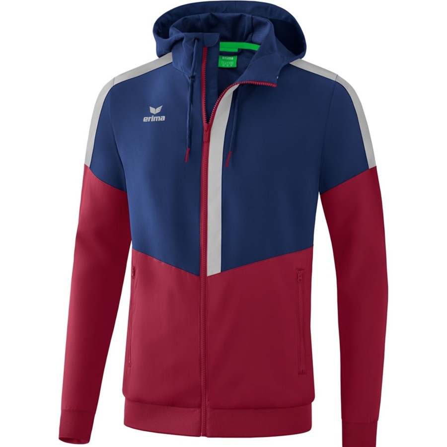 Herren Erima Jacken | Erima Herren Tracktop Jacke Mit Kapuze Squad Blau-Rot-Grau