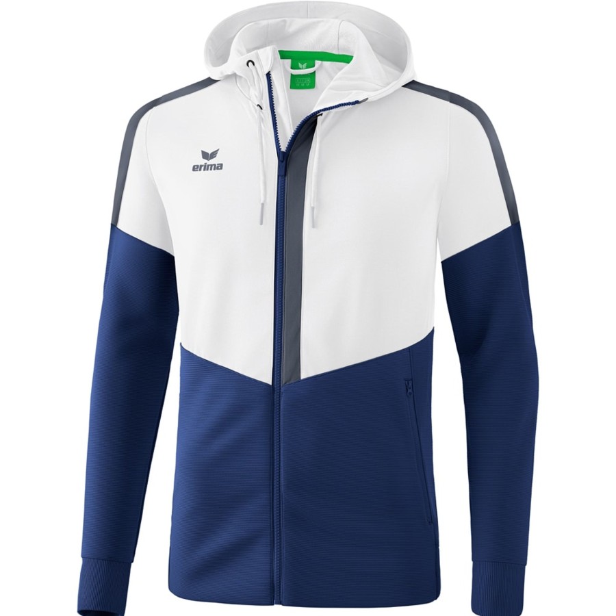 Kinder Erima Jacken | Erima Kinder Trainingsjacke Mit Kapuze Squad Weis-Blau-Grau