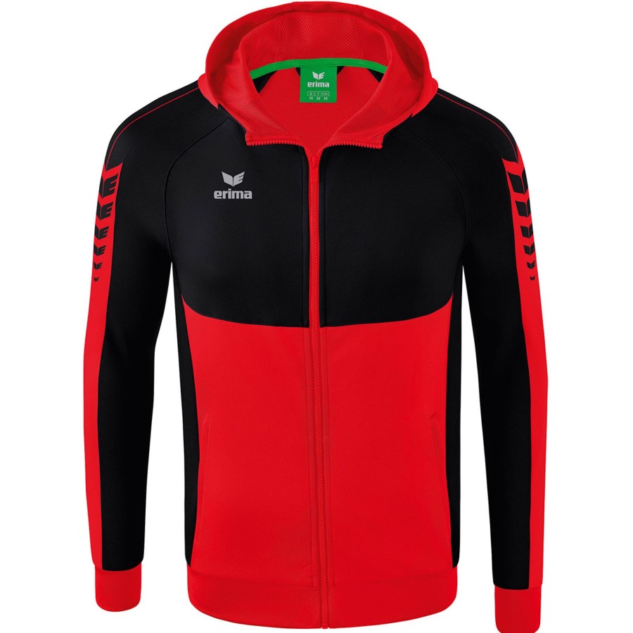 Kinder Erima Jacken | Erima Kinder Trainingsjacke Mit Kapuze Six Wings Rot-Schwarz