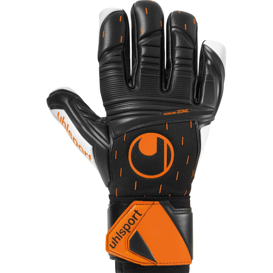 Herren Uhlsport Torwarthandschuhe | Uhlsport Torwarthandschuh Speed Contact Supersoft Hn Schwarz/Weis/Fluo Orange