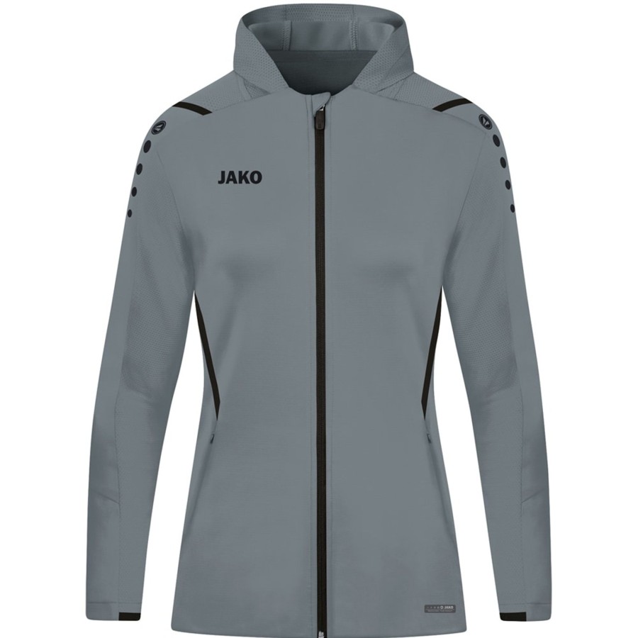 Damen Jako Jacken | Jako Damen Trainingsjacke Mit Kapuze Challenge Grau-Schwarz