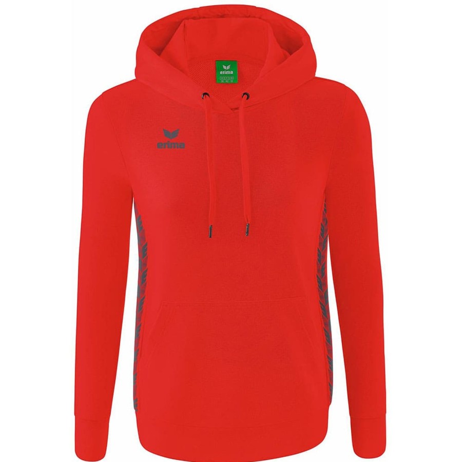 Damen Erima Hoddies | Erima Damen Kapuzensweat Essential Team Rot-Grau