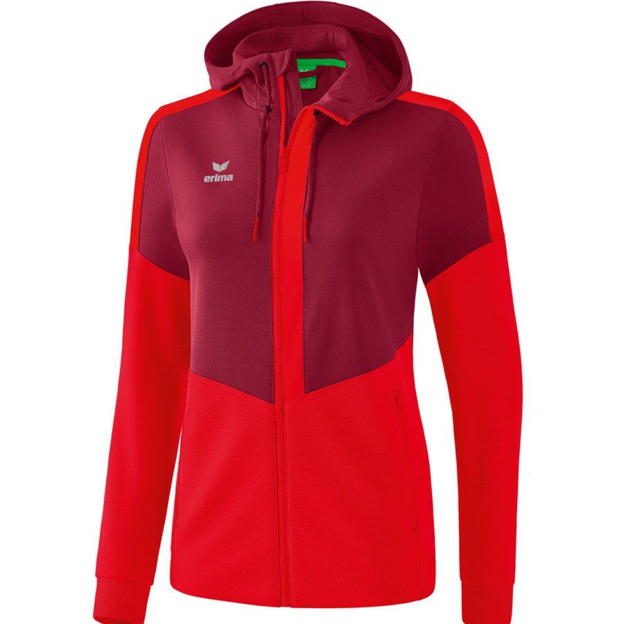 Damen Erima Jacken | Erima Damen Trainingsjacke Mit Kapuze Squad Rot