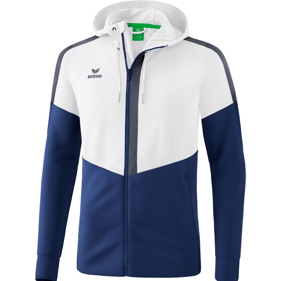 Herren Erima Jacken | Erima Herren Trainingsjacke Mit Kapuze Squad Weis-Blau-Grau