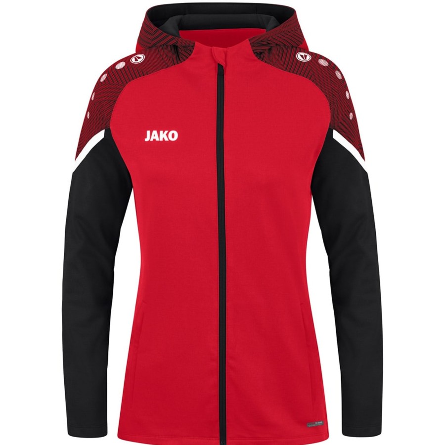 Damen Jako Jacken | Jako Damen Kapuzenjacke Performance Rot-Schwarz