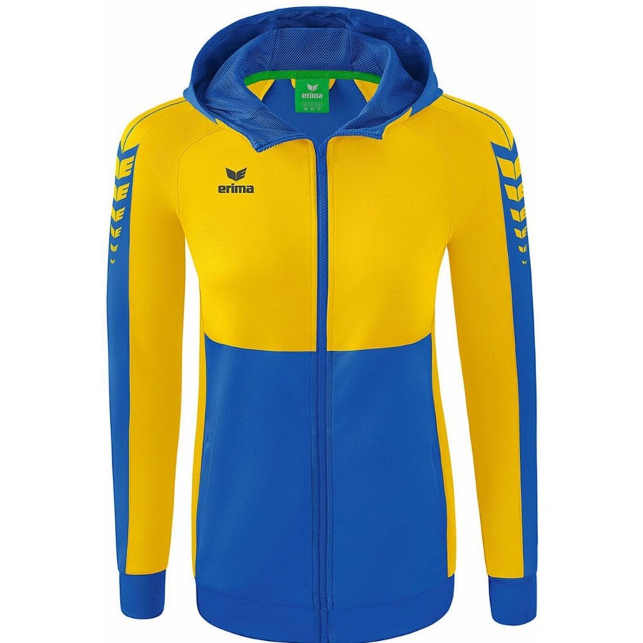 Damen Erima Jacken | Erima Damen Trainingsjacke Mit Kapuze Six Wings Blau-Gelb