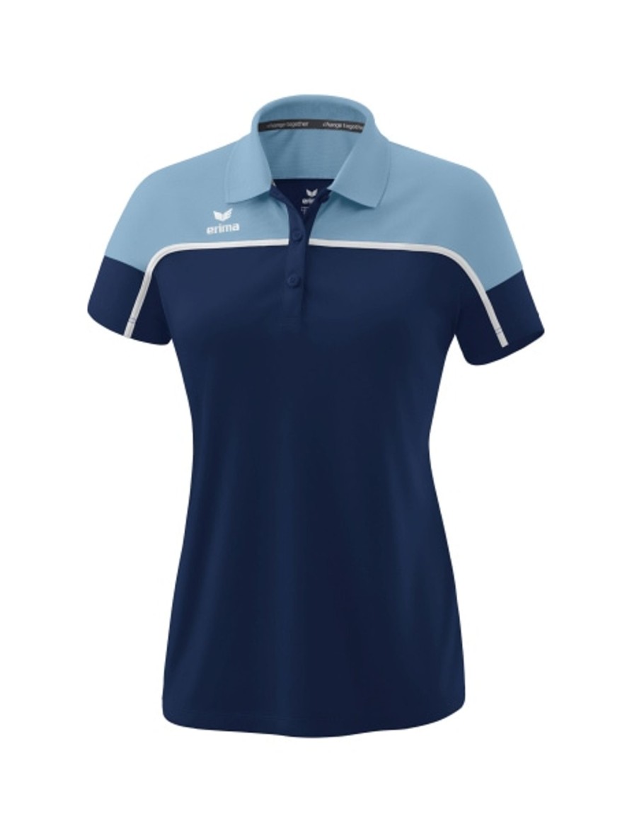 Damen Erima Polo-Shirts | Erima Damen Change By Erima Poloshirt New Navy/Faded Denim/Weis Gunstig