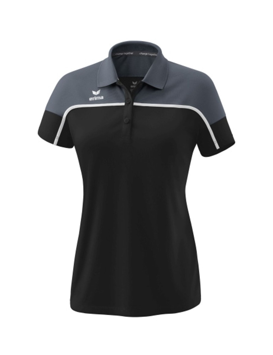 Damen Erima Polo-Shirts | Erima Damen Change By Erima Poloshirt Black Grey/Slate Grey/Weis Gunstig