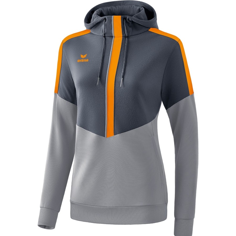 Damen Erima Hoddies | Erima Damen Hoodie Squad Grau-Orange