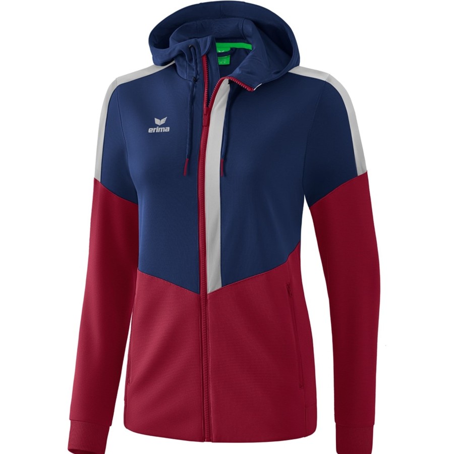 Damen Erima Jacken | Erima Damen Trainingsjacke Mit Kapuze Squad Blau-Rot-Grau