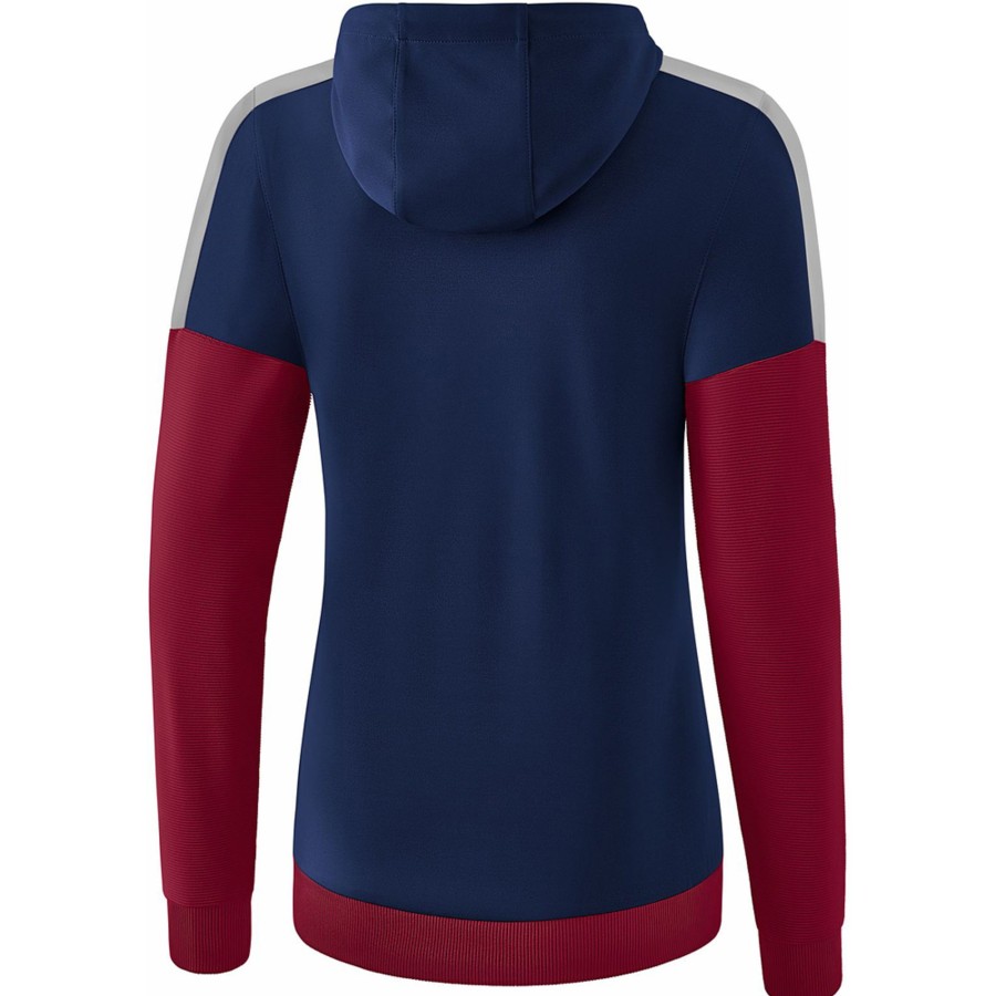 Damen Erima Jacken | Erima Damen Trainingsjacke Mit Kapuze Squad Blau-Rot-Grau