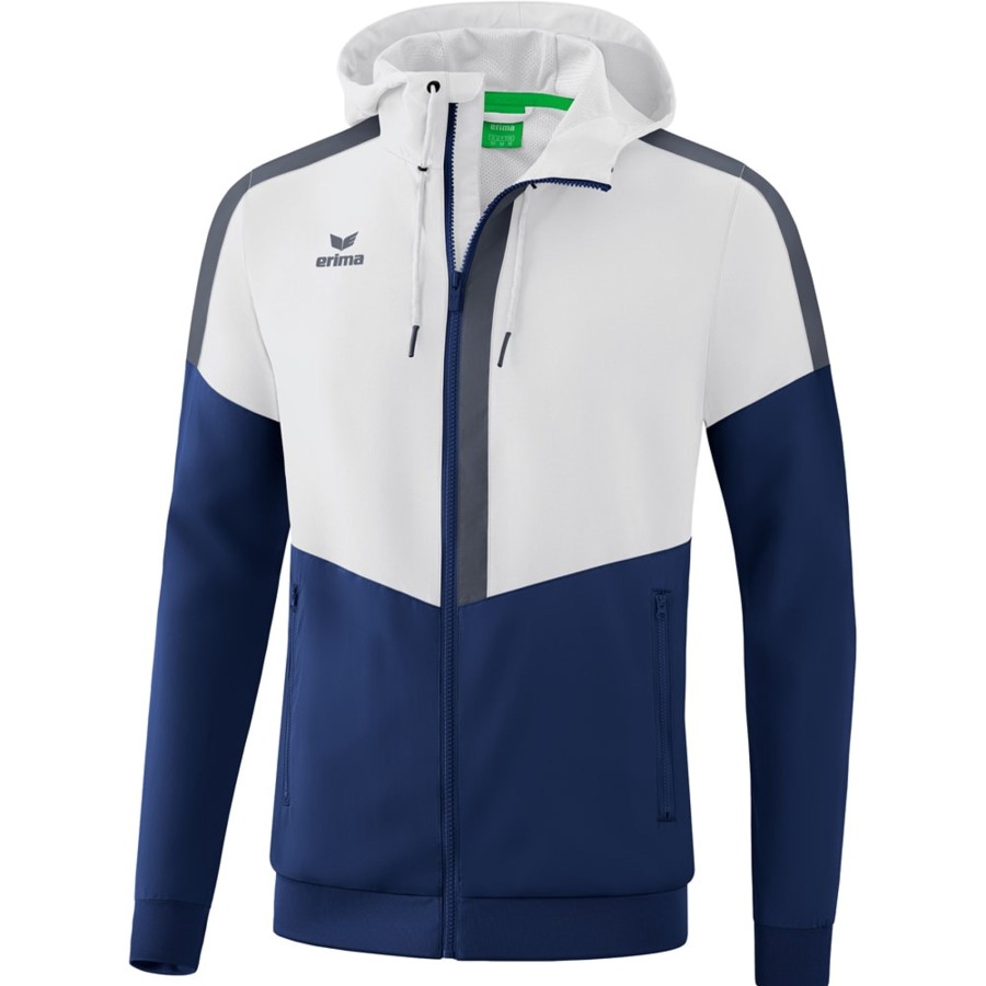 Herren Erima Jacken | Erima Herren Tracktop Jacke Mit Kapuze Squad Weis-Blau-Grau