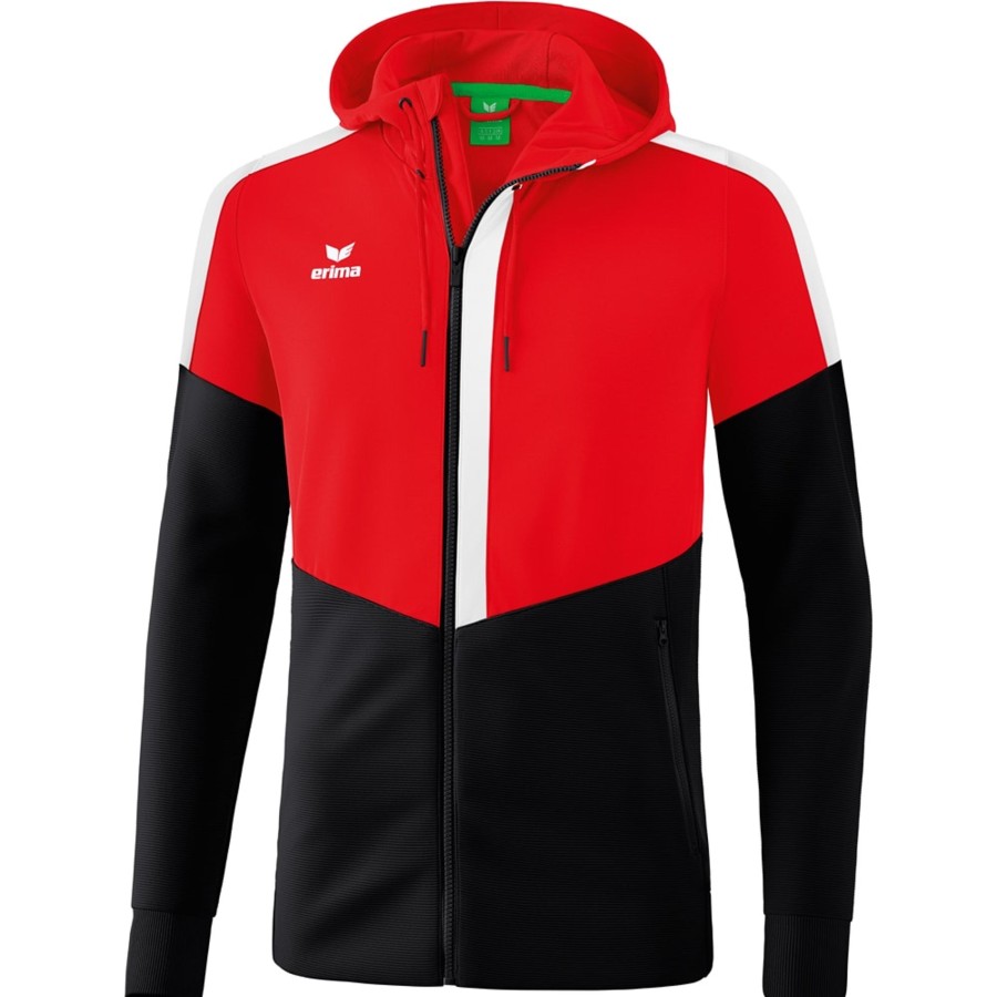 Kinder Erima Jacken | Erima Kinder Trainingsjacke Mit Kapuze Squad Rot-Schwarz