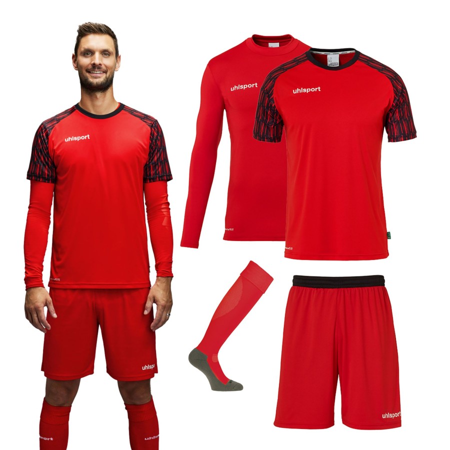 Damen Uhlsport Torwarttrikots | Uhlsport Reaction Torwart Set Rot/Schwarz