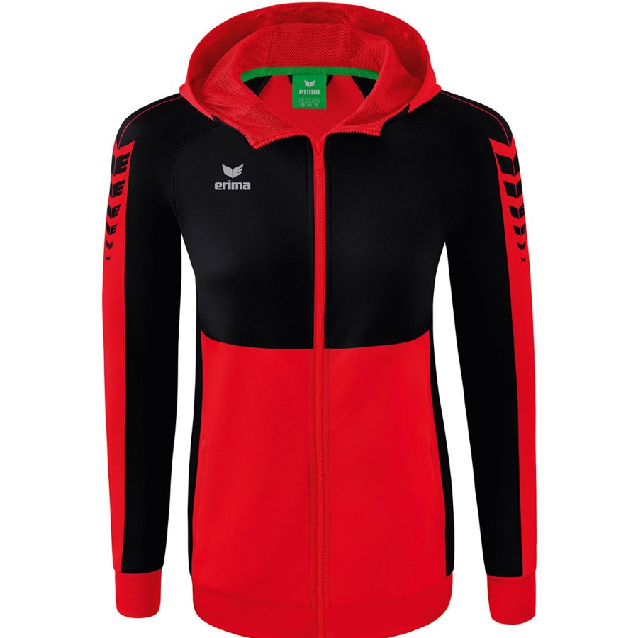 Damen Erima Jacken | Erima Damen Trainingsjacke Mit Kapuze Six Wings Rot-Schwarz