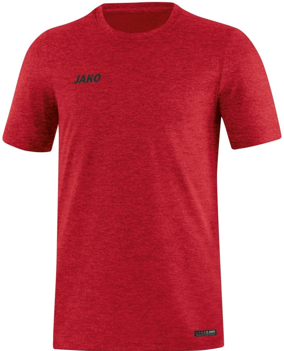 Herren Jako T-Shirts | Jako Premium Basics T-Shirt Rot Meliert