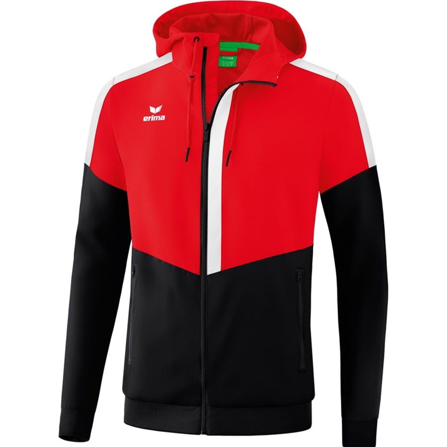 Herren Erima Jacken | Erima Herren Tracktop Jacke Mit Kapuze Squad Rot-Schwarz