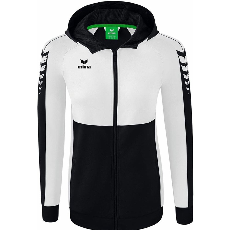 Damen Erima Jacken | Erima Damen Trainingsjacke Mit Kapuze Six Wings Schwarz-Weis