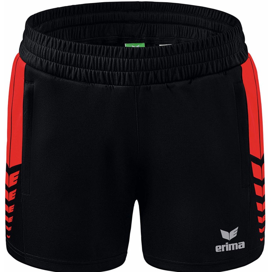 Damen Erima Shorts | Erima Damen Training Shorts Six Wings Schwarz-Rot